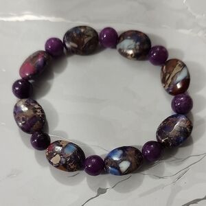Handmade Purple Jasper and  Dyed Purple Quartz Beaded Bracelet
